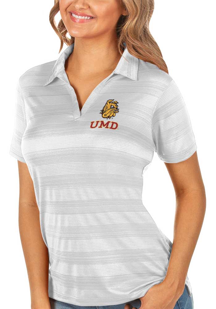 Antigua UMD Bulldogs Womens White Compass Short Sleeve Polo Shirt