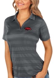 Antigua Arkansas Razorbacks Womens Grey Compass Short Sleeve Polo Shirt