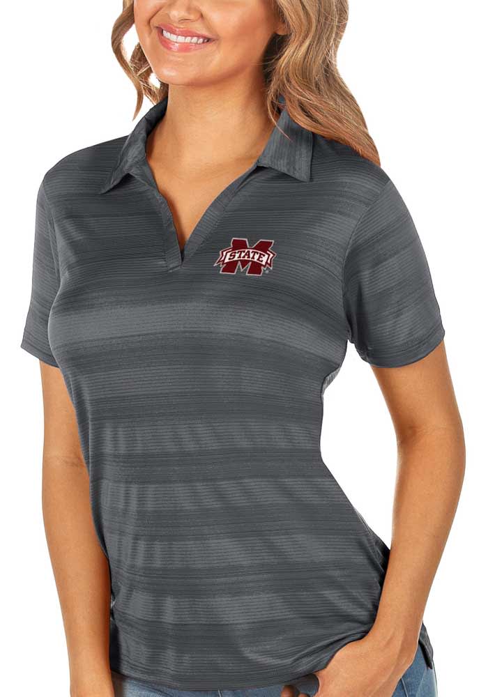 Antigua Mississippi State Bulldogs Womens Grey Compass Short Sleeve Polo Shirt