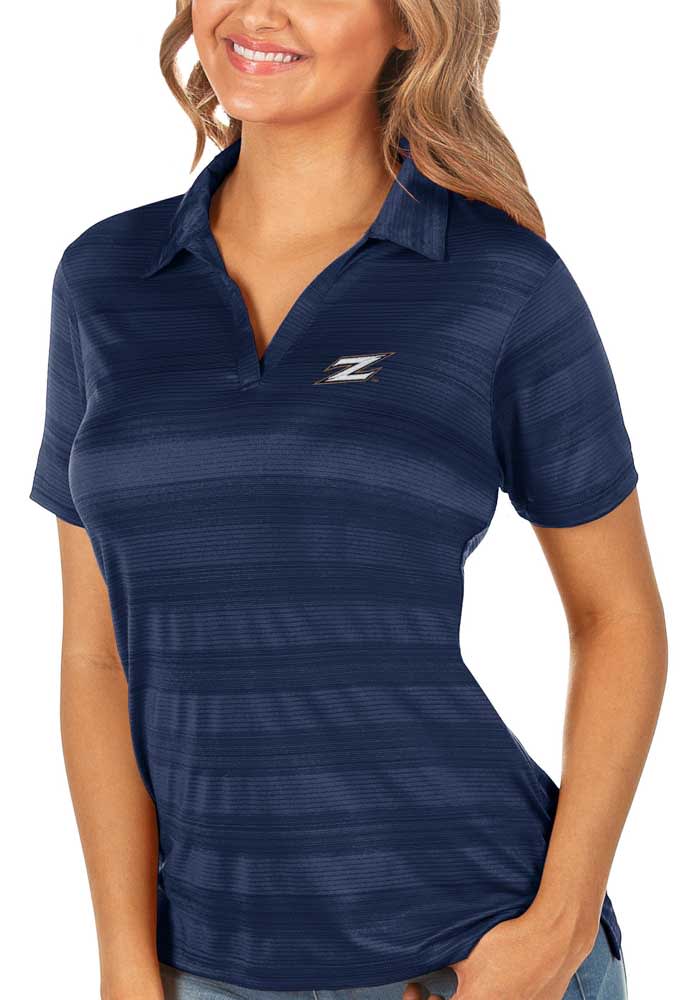 Antigua Akron Zips Womens Navy Blue Compass Short Sleeve Polo Shirt