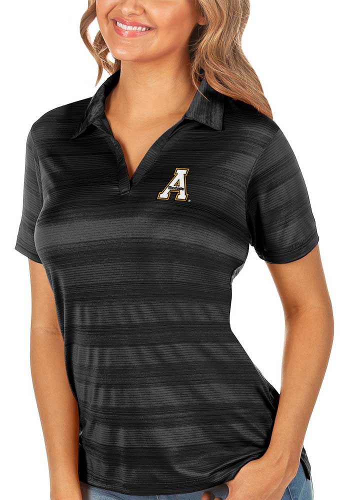Antigua Appalachian State Mountaineers Womens Black Compass Short Sleeve Polo Shirt