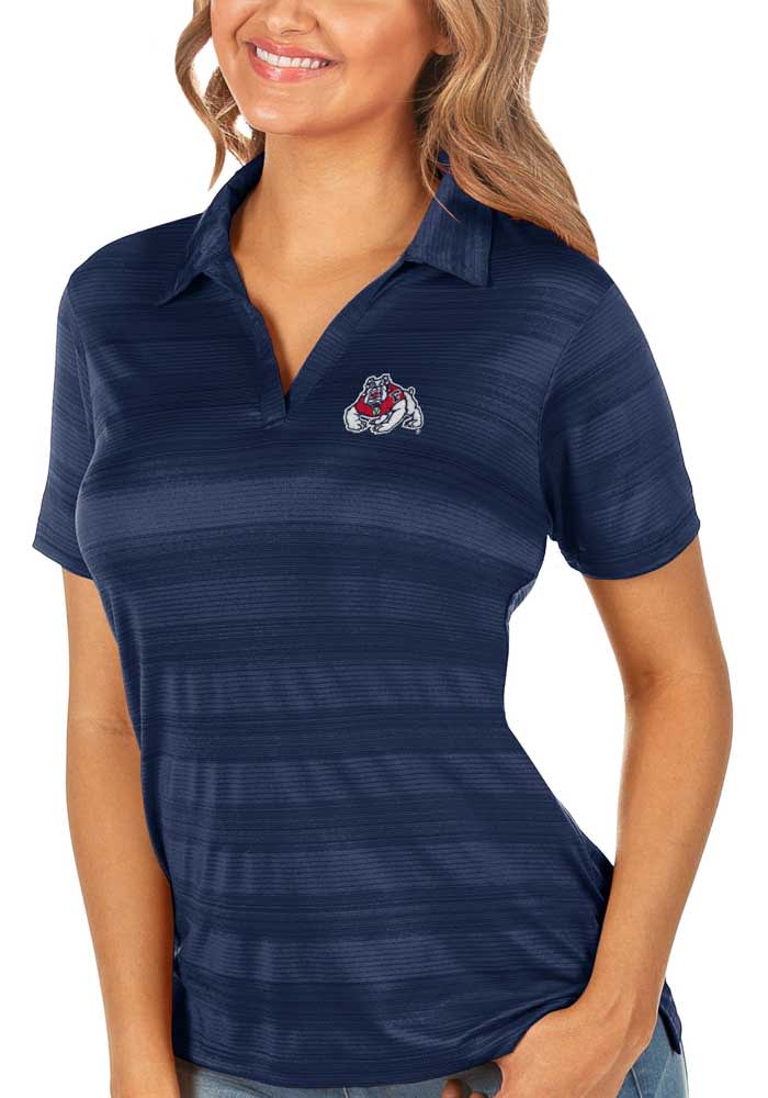 Antigua Fresno State Bulldogs Womens Navy Blue Compass Short Sleeve Polo Shirt