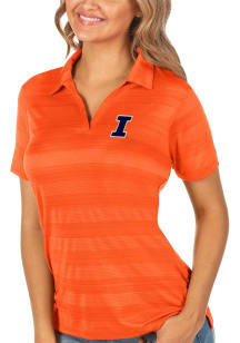 Antigua Illinois Fighting Illini Womens Orange Compass Short Sleeve Polo Shirt