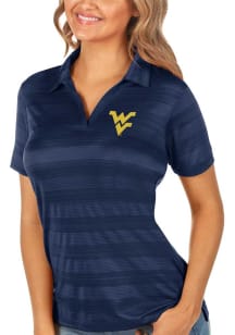 Antigua West Virginia Mountaineers Womens Navy Blue Compass Short Sleeve Polo Shirt