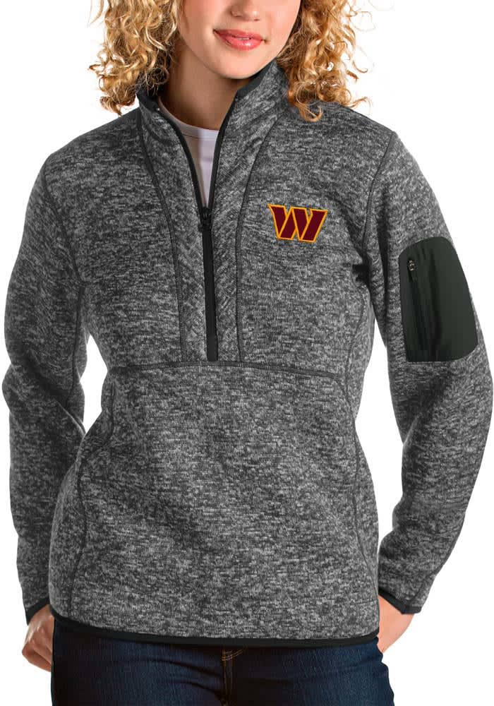 Antigua Washington Commanders Grey Metallic Logo Fortune Long Sleeve 1/4 Zip Pullover, Grey, 100% POLYESTER, Size L, Rally House