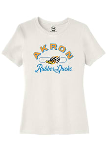 Summit Sportswear Akron RubberDucks Womens White Vintage Arch Script Short Sleeve T-Shirt