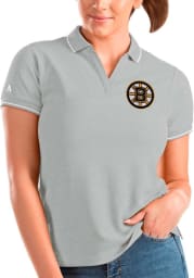 Antigua Boston Bruins Womens Grey Affluent Polo Short Sleeve Polo Shirt