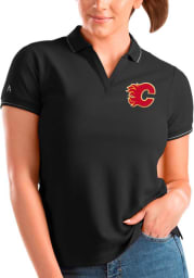 Antigua Calgary Flames Womens Black Affluent Polo Short Sleeve Polo Shirt