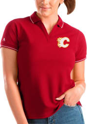 Antigua Calgary Flames Womens Red Affluent Polo Short Sleeve Polo Shirt