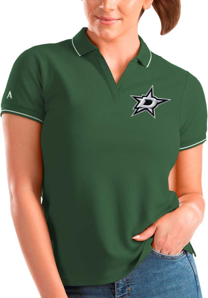 Antigua Dallas Stars Womens Green Affluent Polo Short Sleeve Polo Shirt