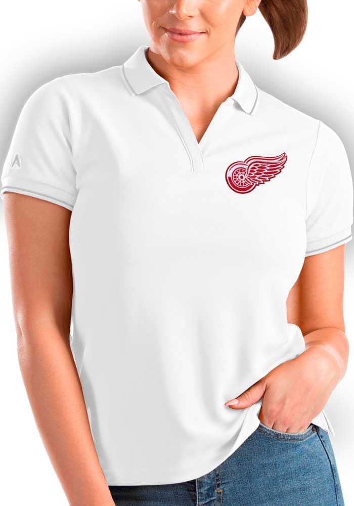 Antigua Detroit Red Wings Womens White Affluent Polo Short Sleeve Polo Shirt
