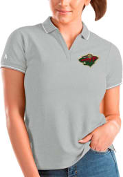 Antigua Minnesota Wild Womens Grey Affluent Polo Short Sleeve Polo Shirt