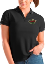 Antigua Minnesota Wild Womens Black Affluent Polo Short Sleeve Polo Shirt