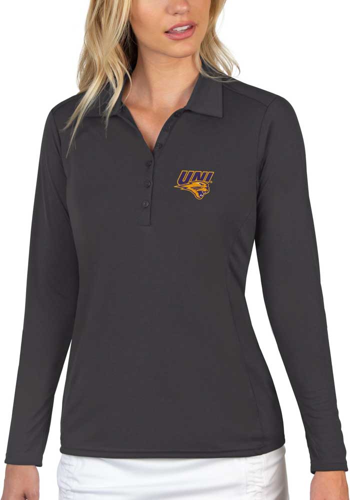 Antigua Northern Iowa Panthers Womens Grey Tribute Long Sleeve Polo Shirt