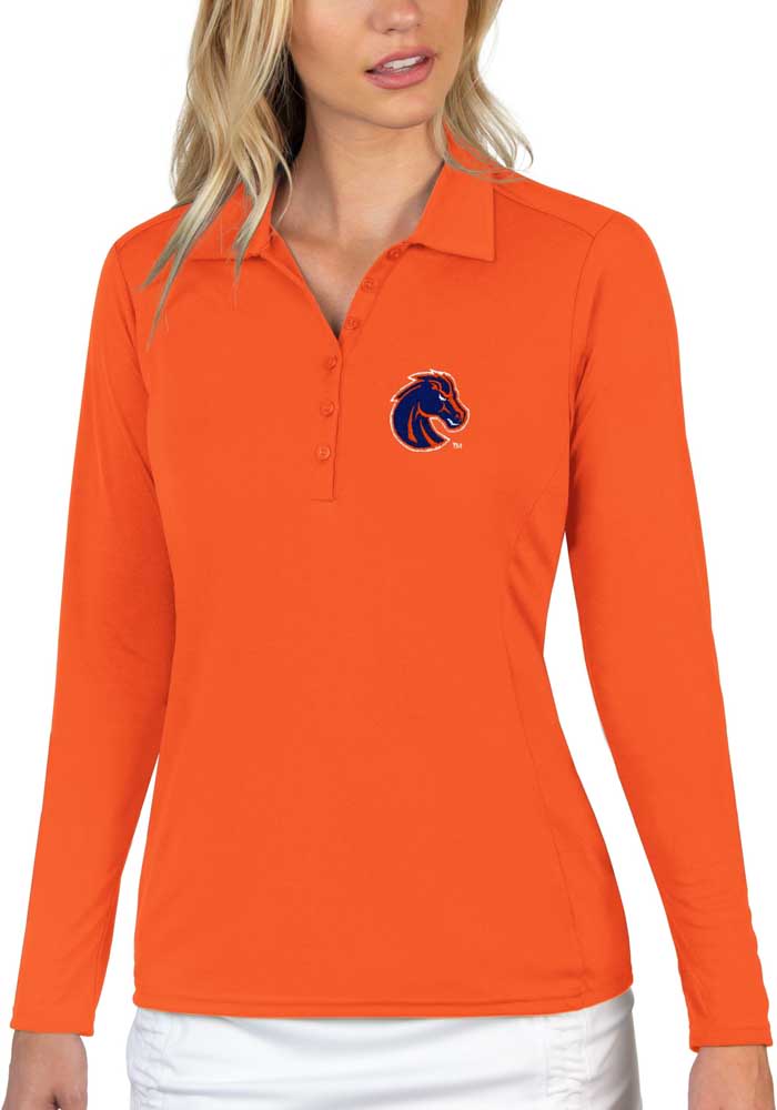 Antigua Boise State Broncos Womens Orange Tribute Long Sleeve Polo Shirt