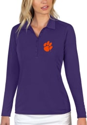 Antigua Clemson Tigers Womens Purple Tribute Long Sleeve Polo Shirt