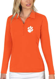 Antigua Clemson Tigers Womens Orange Tribute Long Sleeve Polo Shirt