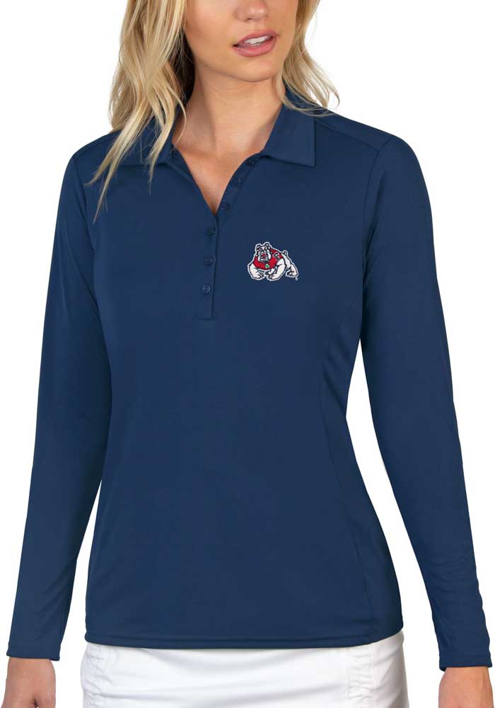 Antigua Fresno State Bulldogs Womens Navy Blue Tribute Long Sleeve Polo Shirt