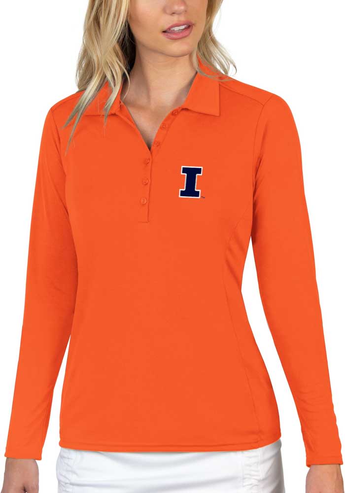 Antigua Illinois Fighting Illini Womens Orange Tribute Long Sleeve Polo Shirt