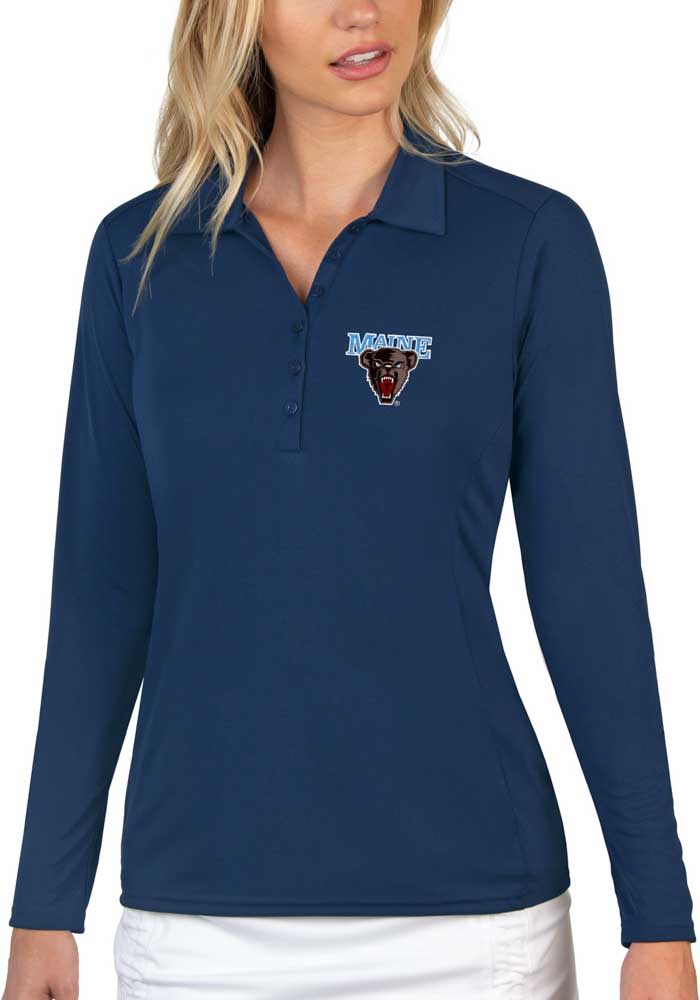 Antigua Maine Black Bears Womens Navy Blue Tribute Long Sleeve Polo Shirt