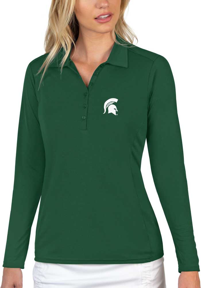 Antigua Michigan State Spartans Womens Green Tribute Long Sleeve Polo Shirt