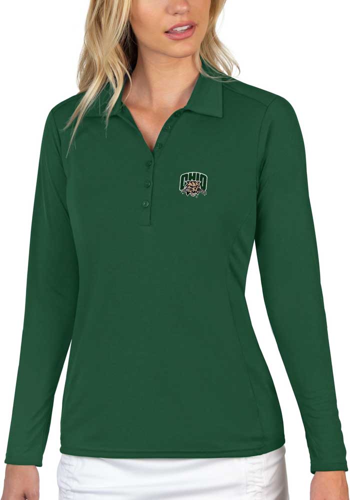Antigua Ohio Bobcats Womens Green Tribute Long Sleeve Polo Shirt