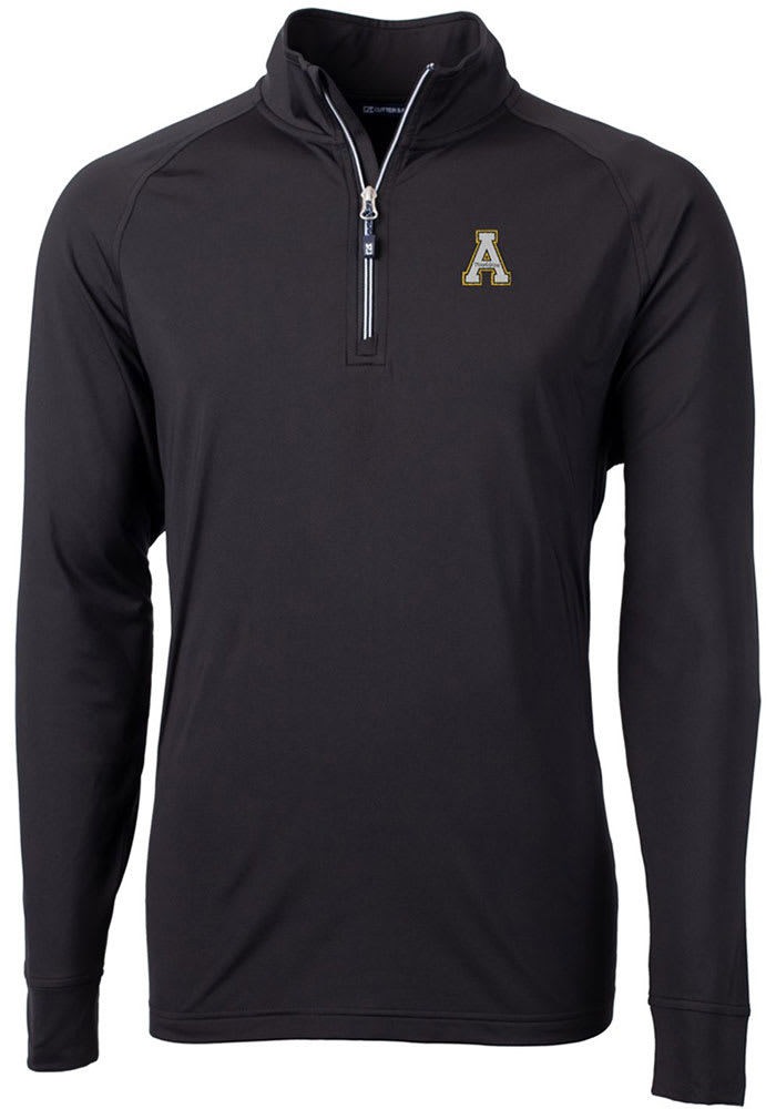 Cutter and Buck Appalachian State Mountaineers Mens Black Adapt Eco Knit Recycled Big and Tall 1/4 Zip Pullover