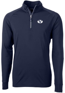 Cutter and Buck BYU Cougars Mens Navy Blue Adapt Eco Knit Recycled Big and Tall 1/4 Zip Pullover