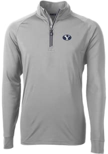 Cutter and Buck BYU Cougars Mens Grey Adapt Eco Knit Recycled Big and Tall 1/4 Zip Pullover