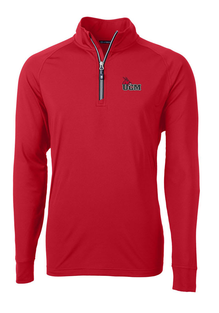 Cutter and Buck Central Missouri Mules Mens Red Adapt Eco Knit Recycled Big and Tall 1/4 Zip Pullover