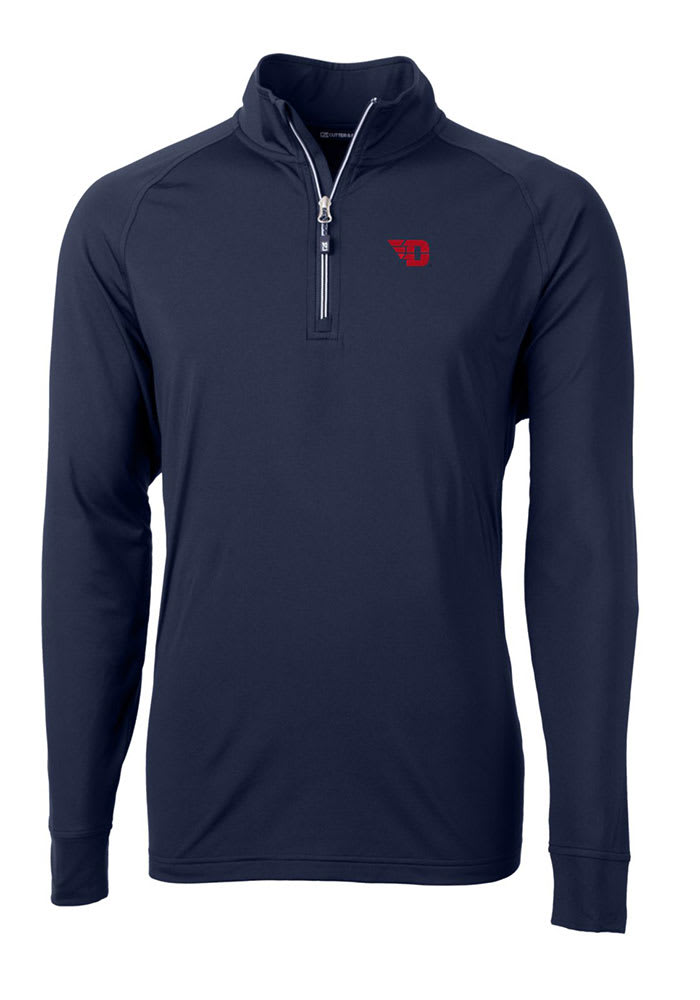 Cutter and Buck Dayton Flyers Mens Navy Blue Adapt Eco Knit Recycled Big and Tall 1/4 Zip Pullover