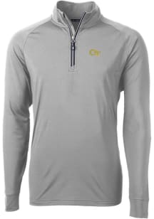 Cutter and Buck GA Tech Yellow Jackets Mens Grey Adapt Eco Knit Recycled Big and Tall 1/4 Zip Pu..