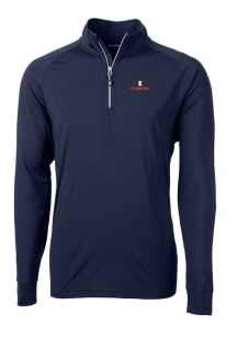 Cutter and Buck Illinois Fighting Illini Mens Navy Blue Adapt Eco Knit Recycled Big and Tall 1/4..