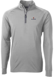 Cutter and Buck Illinois Fighting Illini Mens Grey Adapt Eco Knit Recycled Big and Tall 1/4 Zip Pull