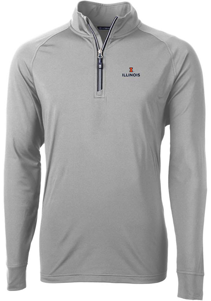 Cutter and Buck Illinois Fighting Illini Mens Grey Adapt Eco Knit Recycled Big and Tall 1/4 Zip Pullover