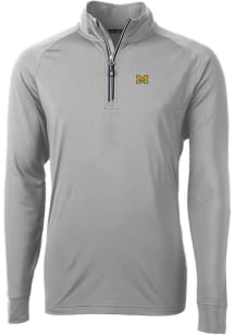 Cutter and Buck Michigan Wolverines Mens Grey Adapt Eco Knit Recycled Big and Tall 1/4 Zip Pullo..