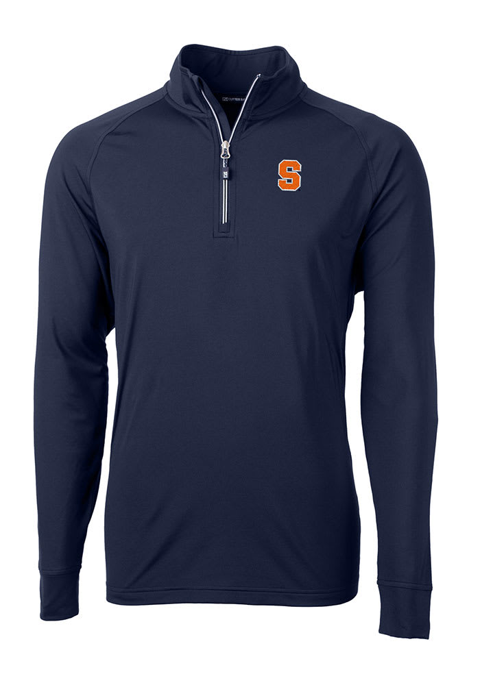Cutter and Buck Syracuse Orange Mens Navy Blue Adapt Eco Knit Recycled Big and Tall 1/4 Zip Pullover