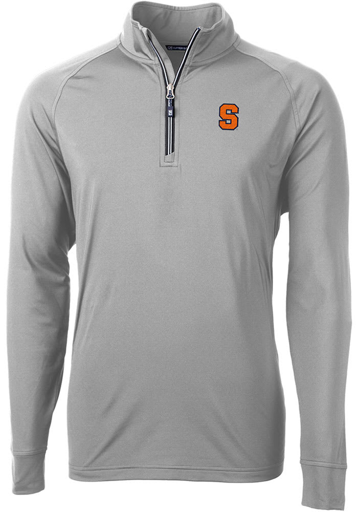 Cutter and Buck Syracuse Orange Mens Grey Adapt Eco Knit Recycled Big and Tall 1/4 Zip Pullover