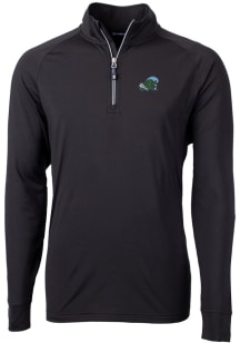 Cutter and Buck Tulane Green Wave Mens Black Adapt Eco Knit Recycled Big and Tall 1/4 Zip Pullov..
