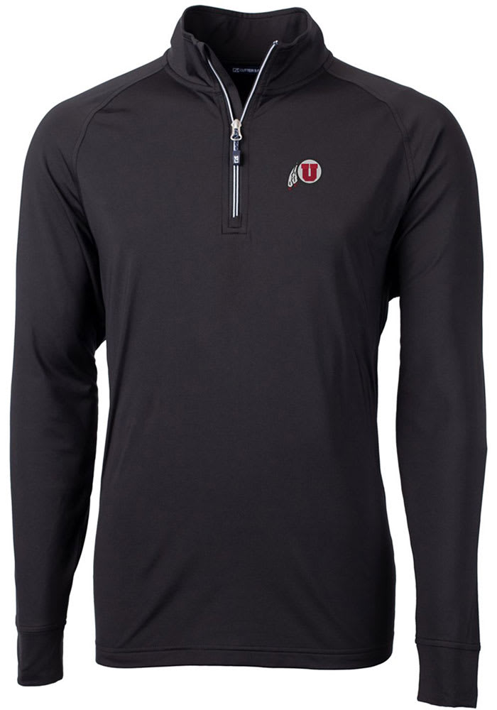 Cutter and Buck Utah Utes Mens Black Adapt Eco Knit Recycled Big and Tall 1/4 Zip Pullover