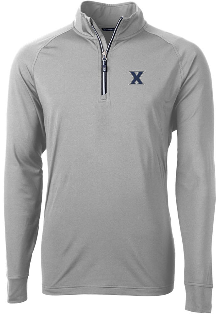 Cutter and Buck Xavier Musketeers Mens Grey Adapt Eco Knit Recycled Big and Tall 1/4 Zip Pullover