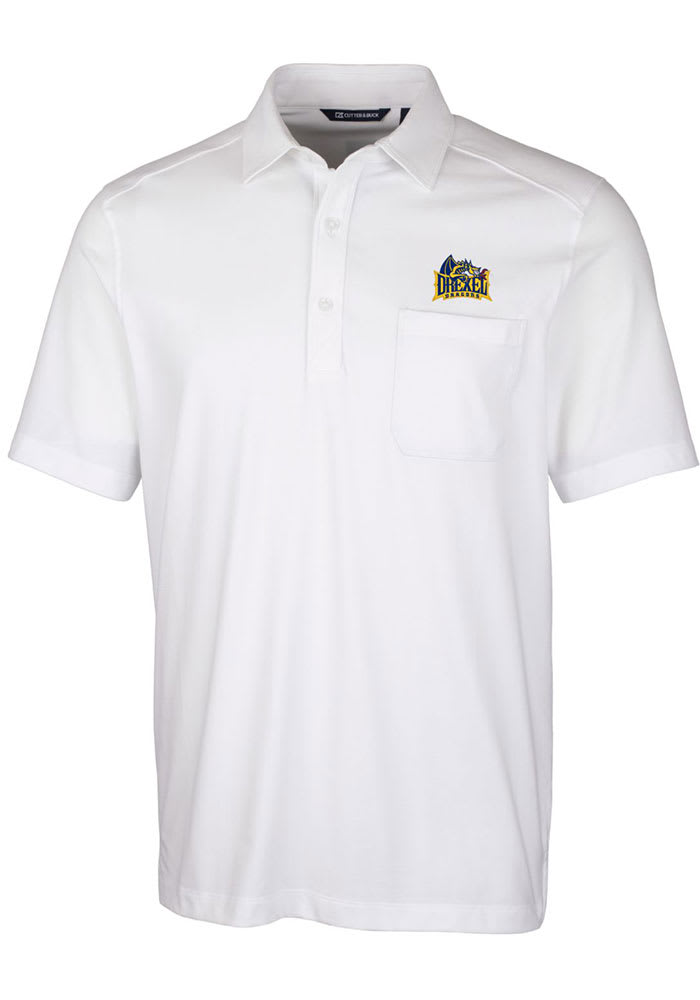 Cutter and Buck Drexel Dragons Mens White Advantage Tri-Blend Jersey Big and Tall Polos Shirt