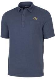 Cutter and Buck GA Tech Yellow Jackets Mens Navy Blue Advantage Tri-Blend Jersey Big and Tall Polos Shirt