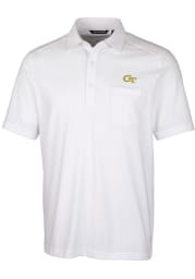 Cutter and Buck GA Tech Yellow Jackets Mens White Advantage Tri-Blend Jersey Big and Tall Polos Shirt