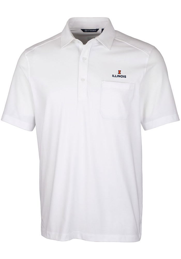 Cutter and Buck Illinois Fighting Illini Mens White Advantage Tri-Blend Jersey Big and Tall Polos Shirt