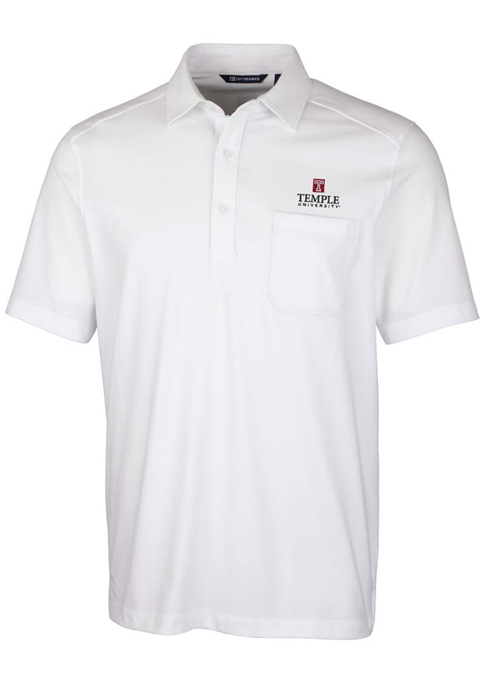 Cutter and Buck Temple Owls Mens White Advantage Tri-Blend Jersey Big and Tall Polos Shirt