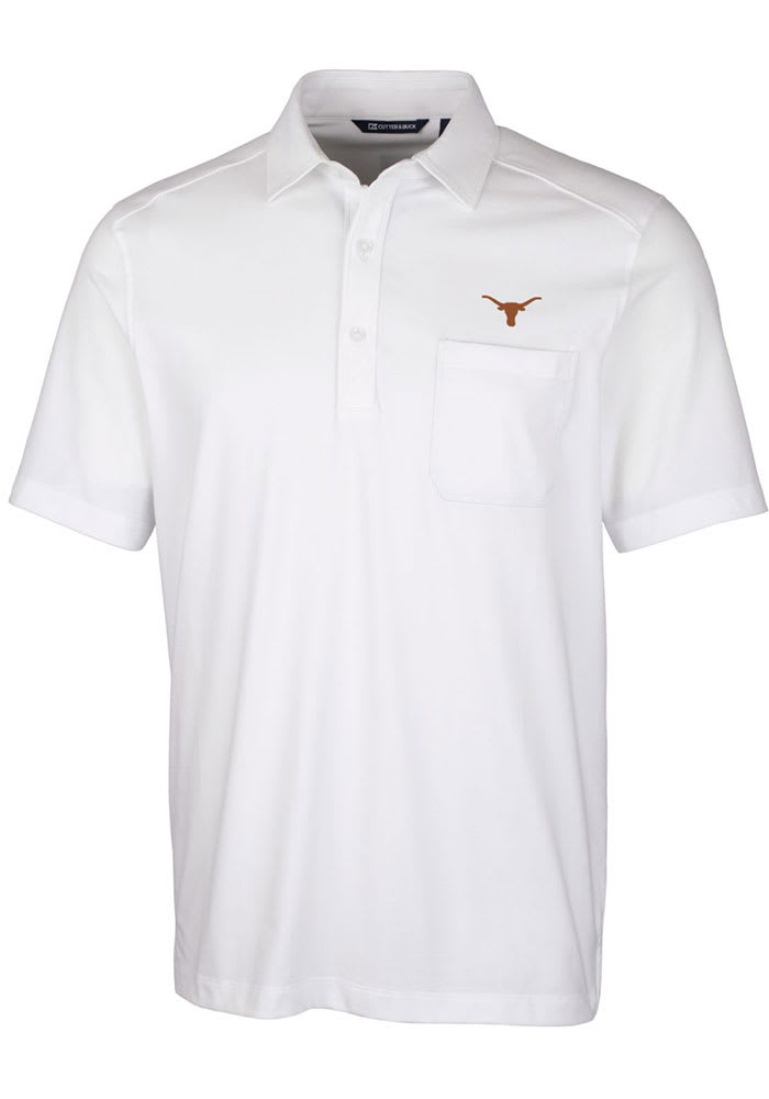 Cutter and Buck Texas Longhorns Mens White Advantage Tri-Blend Jersey Big and Tall Polos Shirt