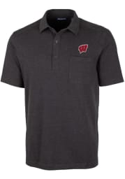 Cutter and Buck Wisconsin Badgers Mens Black Advantage Tri-Blend Jersey Big and Tall Polos Shirt