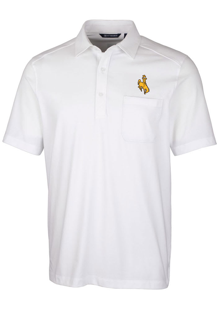 Cutter and Buck Wyoming Cowboys Mens White Advantage Tri-Blend Jersey Big and Tall Polos Shirt