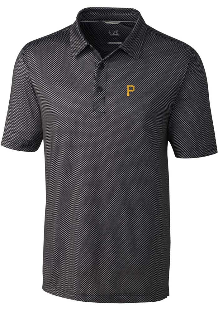 Cutter and Buck Pittsburgh Pirates Mens Black Pike Mini Pennant Big and Tall Polos Shirt